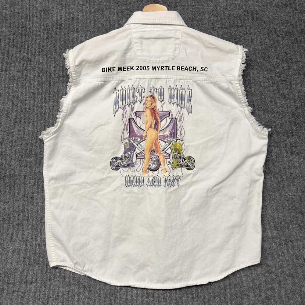 Vintage Twin Motorcycle Shirt Mens L Sleeveless Myrtle Beach Bike Week 2005 Sexy